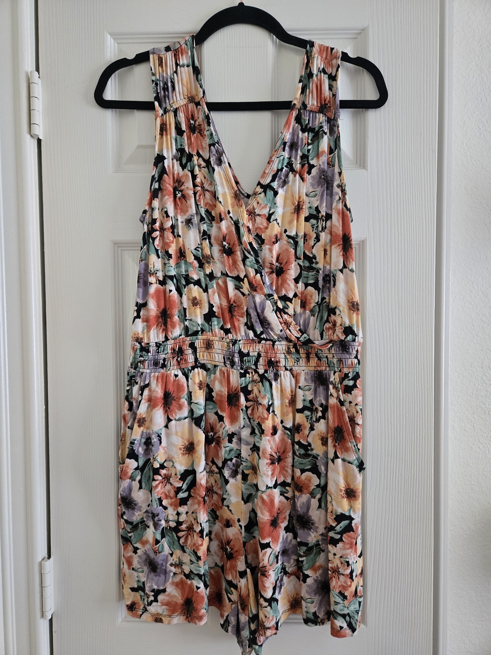 Maurices Peach Multi Floral Surplice Mini Dress Romper